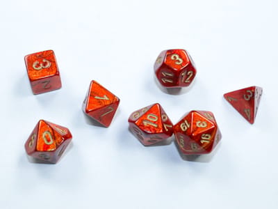 Chessex Scarab Mini-Polyhedral Scarle/gold Dobbelsteen Set (7 stuks)