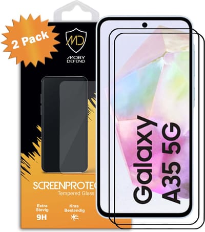2-Pack MobyDefend Screenprotectors - Geschikt voor Samsung Galaxy A35 - Screensavers Met Zwarte Randen - Gehard Glas