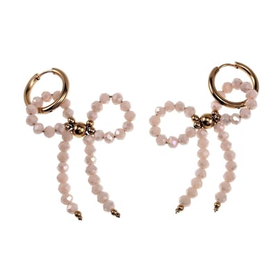 ∅19mm x 2,5mm Oorbellen Dames - Verguld RVS - Lichte Perzikkleur Strik Bungelende Oorbellen - Oorringen met Hanger