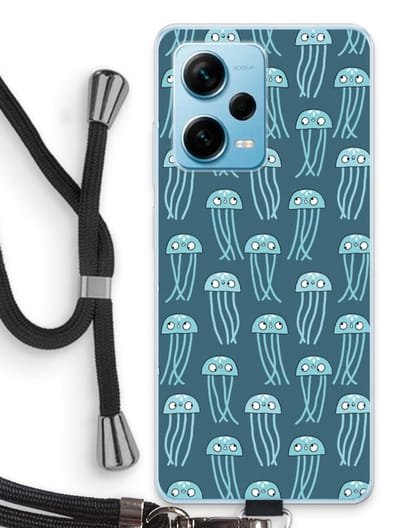 Case Company® - Hoesje met koord geschikt voor Xiaomi Redmi Note 12 Pro Plus hoesje met Koord - Kwallie - Telefoonhoesje met Zwart Koord - Bescherming aan alle Kanten en Over de Schermrand