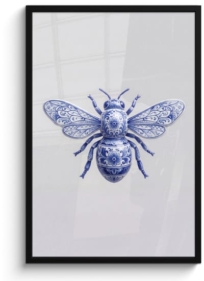 Poster in lijst - Fotolijst 60x90 cm - Posters - Bij - Modern - Delfts - Blauw - Posterlijst zwart - Decoratie - Wanddecoratie woonkamer - Muurdecoratie slaapkamer