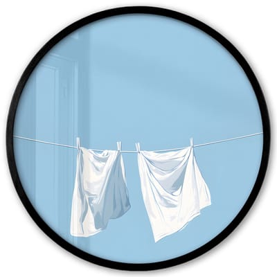Poster in lijst Rond - Fotolijst 40x40 cm - Posters - Lakens - Waslijn - Blauw - Minimalistisch - Ronde posterlijst zwart - Decoratie - Wanddecoratie woonkamer - Muurdecoratie slaapkamer