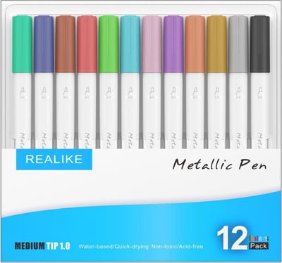 REALIKE Metallic Marker Pennen Compatibel met Cricut Joy pack set van 12 pennen 1.0 Medium Point Metallic Permanente Pennen voor Tekenen Schrijven Kalligrafie
