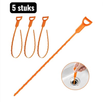 5 stuk - Rioolreiniging - 52cm -Keukenafvoerreiniger - Professioneel ontstoppingsgereedschap - Handmatige Ontstoppingsveer voor Afvoer - Professionele Riolatie Reiniger voor Keuken en Badkamer - Haar en Zeepresten Verwijderaar - Oranje kleur