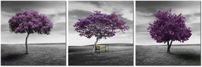 Canvas Muurkunst Set - Landschap Schilderijen - Woonkamer Decoratie - 3 Delig - 30x30cm - Paars