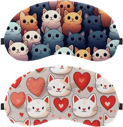 Slaapmasker Set - Oogmasker Blinddoek - Ontspannen Slapen - Volledige Lichtblokkering - 19.5 x 10 cm - Cartoon Kat