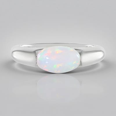 Cavill - Zilveren ring met Welo-opaal 0,94 ct - 925 Sterling zilver platina geplateerd - Ovaal cabochon - Moderne bezel gezet, elegant en uniek
