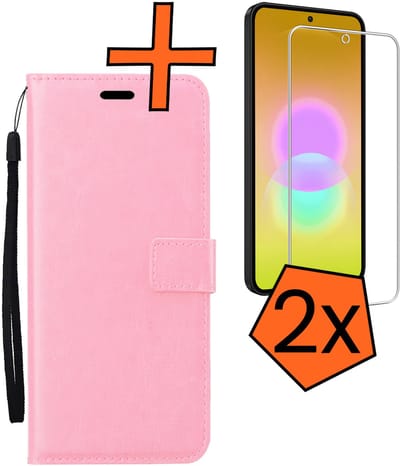 Hoes - Met 2x Screenprotector - Geschikt voor Samsung Galaxy A27 - Luxe Pasjeshouder - Bookcase Portemonee - Flip Case - Kunstleer Book Case - Flipcase Hoes - Book Cover - Walletcase - PortemonneeHoes - Lichtroze