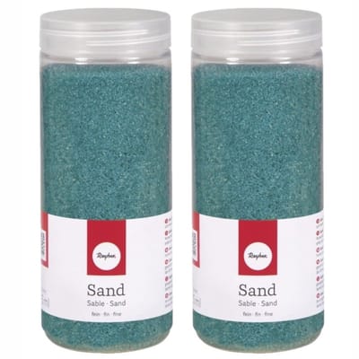 4x potjes fijn decoratie zand turquoise 475 ml - decoratie - zandkorrels / knutselmateriaal