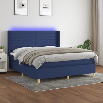 vidaXL - Boxspring - met - matras - en - LED - stof - blauw - 160x200 - cm