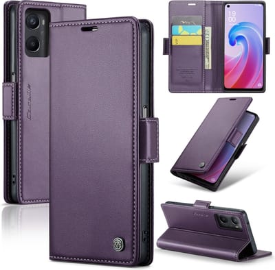 CaseMe Wallet Case met RFID Bescherming en Magneetsluiting voor OPPO A96 4G _ Paars