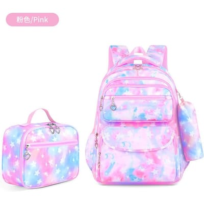3 stuks/set Rugzak voor Basisschool met Sterrenprint, Inclusief Lunchtas en Etui, Lichtgewicht Waterdichte Boekentas, Set voor Middelbare School white