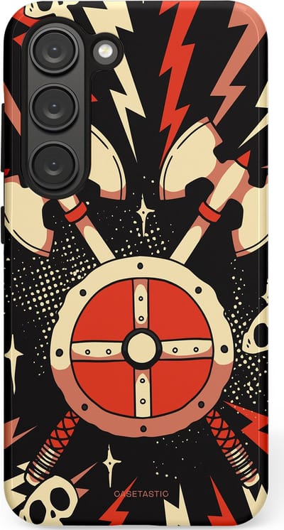 Casetastic Hoesje Geschikt voor Samsung S23 - Stijlvolle Beschermende Duo-layer Case - Zwart Rood Viking