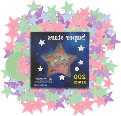 Glow-in-the-Dark Sterren en Maan Stickers - 200 Stuks 3D Wand- en Plafonddecoratie voor Kinderkamer met Holografisch Effect