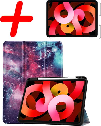 Hoesje Geschikt voor Apple iPad Air 5 (2022) - 10.9 inch - 5e Generatie - M1 - Met Screenprotector - Trifold Bookcase - Hard Cover Case - Met Uitsparing Geschikt voor Apple Pencil - Hardcover Book - Tablet Hoes - Galaxy