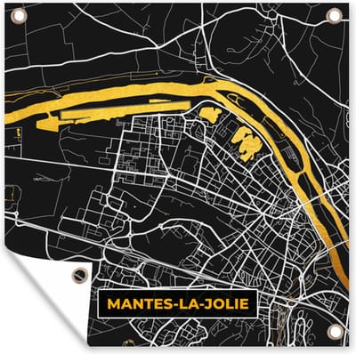 Tuin poster Stadskaart - Frankrijk - Plattegrond - Mantes-la-Jolie - Kaart - 200x200 cm - Tuindoek
