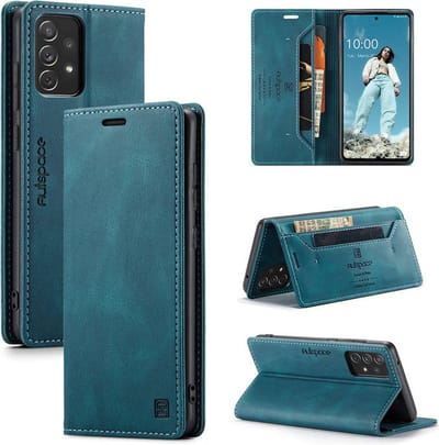 Luxe Flip Case met RFID Bescherming Kaarthouder en Magneetsluiting voor Galaxy A72 4G/5G _ Blauw