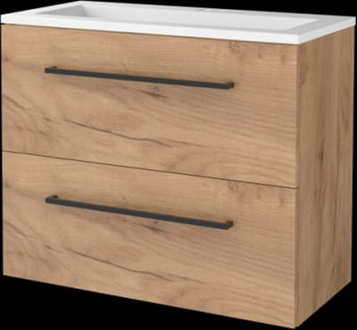 Basic Start 39 badmeubelset met wastafelonderkast met grepen, 2 lades en acryl wastafel met 1 kraangat 80 x 39 cm, whisky oak