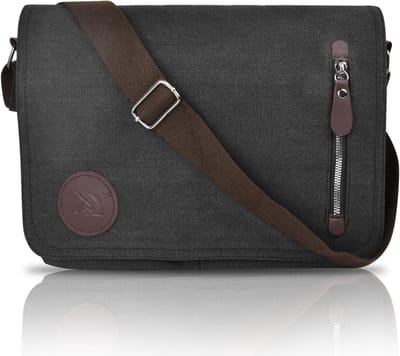 Stijlvolle 14" Laptop Messenger Bag voor Mannen, Multi Pocket Schoudertas voor Werk en School, Retro Canvas Laptoptas voor Reizen en Zakelijk Gebruik, Zwart