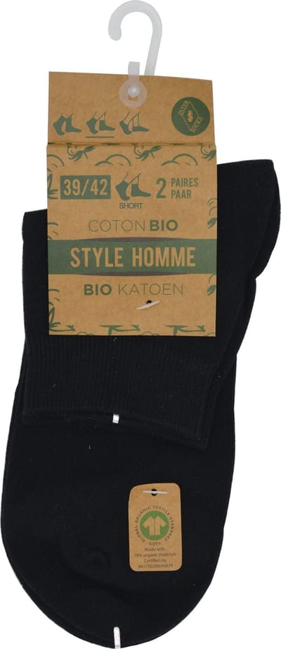 Heren Bio - enkelsokken - korte sokken - Bio katoen chaussettes courtes - 4 paar - zwart - Mannen Maat 39/42