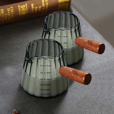 180 ml koffiemaatbeker met houten handvat, Italiaanse koffie-extractiebeker, melkglascontainer met weegschaal, koffie-accessoires 180ml