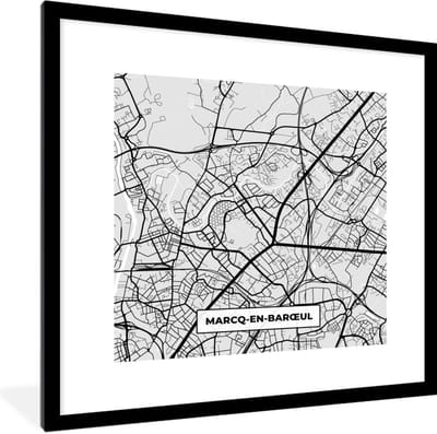Fotolijst incl. Poster - Kaart - Stadskaart - Marcq-en-Barœul - Plattegrond - Frankrijk - 40x40 cm - Posterlijst