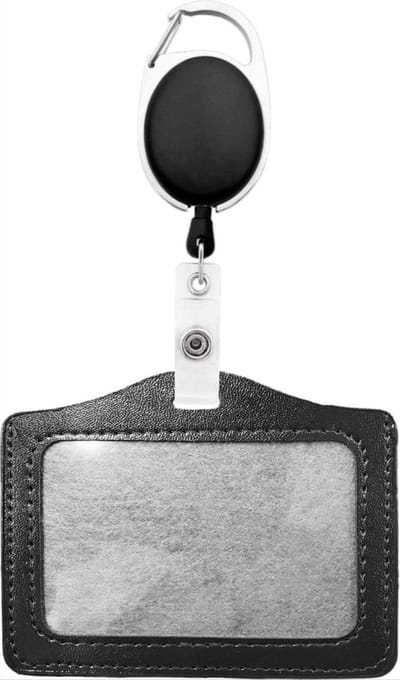 Finnacle - Badgehouder PU Leder - Sleutelhanger - Uittrekbaar Koord - Horizontaal - Kaarthouder - Zwart - 5 Stuks