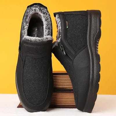 Katoenen Schoenen Middelbare Leeftijd Oudere Heren Nieuwe Pluche Warme Anti-Slip Waterdichte Sneeuwlaarzen Buitenwerk Reizen Vrijetijdsschoenen 38 zwart