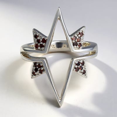 Cavill - Zilveren ring - 925 Sterling zilver met 20 rode Afrikaanse cognac diamanten 0,17 ct - Briljant geslepen pavé - Elegante damesring maat 17