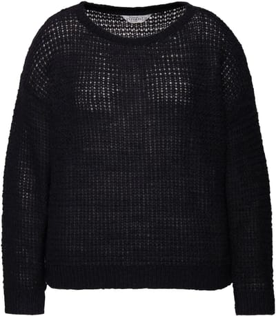 Studio Untold - Dames - Trui boxy fit opengewerkt breisel ronde hals - Zwart - Maat 42+