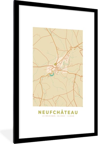 Fotolijst incl. Poster - Stadskaart - Plattegrond - Kaart - Vintage - Neufchâteau - 60x90 cm - Posterlijst