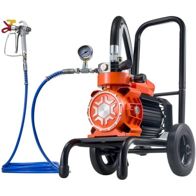 Membraan Airless Verfspuit, 900 W Efficiënte Trolley Airless Verfspuit, 2200 psi Hoge Druk, met Verlengsteel, Reinigingsnaald en Borstel,