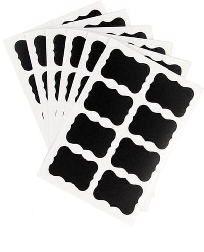 Scoby - Krijtbord Stickers - Etiketten Set - Luxe Labels - Blackboard Stickers - 48 Stuks - 3,5 x 5 cm - Zwart