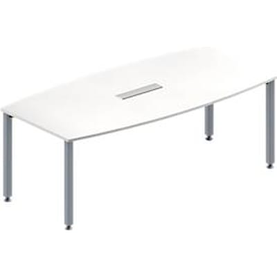 Schäfer Shop Genius Vergadertafel MODENA FLEX, in hoogte verstelbaar, bootvorm, 4-poot vierkante buis, B 2000 x D 1000/800 mm, 6-voudige contactdoos, wit
