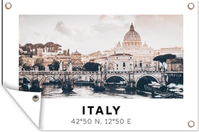 Muurdecoratie Rome - Skyline - Italië - Zomer - 180x120 cm - Tuinposter - Tuindoek