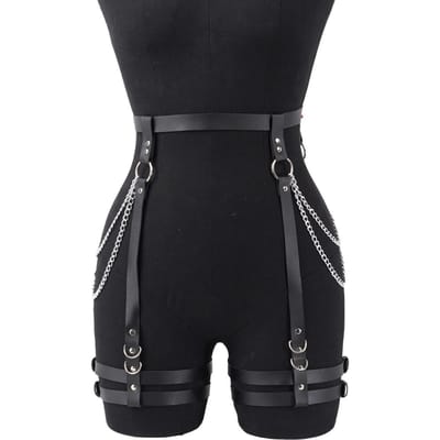 Ceinture Mode Femme Chaîne Frange Harnais Cuir Punk Ceinture de Taille Harnais Jambe Bretelles de Jambe Vêtements Accessoires Vêtements Gothiques gray