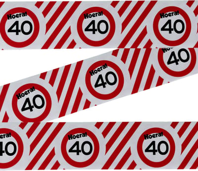 3BMT® Afzetlint - Markeerlint rood wit - 40 jaar - verjaardag - 10 meter