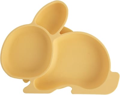 Kinderbord Silicone Split Geel Konijntje 23x18,5x3,5 cm - Kinderservies - Baby - Bord