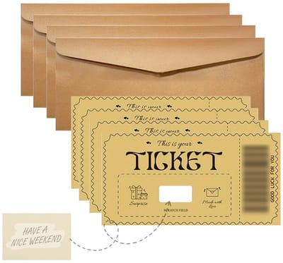 Solidchoice- Gouden Ticket - Krasloos Zelf Maken - Tegoedbon - 4 Stuks - Krassticker Envelop - Verrassingscadeaubon - Creatief Geschenkgereedschap - Cadeaubon