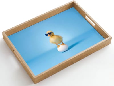 Dienblad hout 50x35 cm - Schootdienblad - Eendje - Zonnebril - Ei - Blauw - Borrelplank rechthoek - Plateau dienbladen