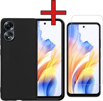 Hoesje - Met Screenprotector - Geschikt voor OPPO A58 - Sterk & Shockproof - Telefoon Hoes - Back Cover - Siliconen Case - Telefoonhoes - Zwart