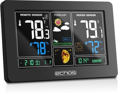 Weerstation Draasloos Binnen/Buiten - Weerstation - Zwart - Dimbare Kleurenweergave - Temperatuur- en Vochtigheidssensor - Voor Binnen en Buiten