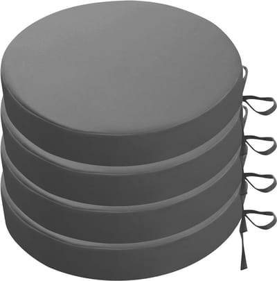 Ronde kussens for bistrostoelen, waterdicht, set van 2/4, 45/50/40 cm, ronde tuinzitkussens met banden, dik 5 cm, stoelkussens for terras, keuken, eetkamer, gazon en tuin(Gray,45x5cm(4pcs))