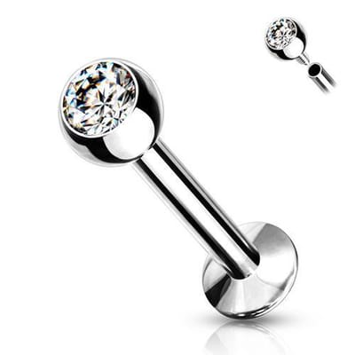 Piercing chirurgisch staal met klein wit steentje intern schroefdraad 1.2x6x3 - zilver - LMPiercings