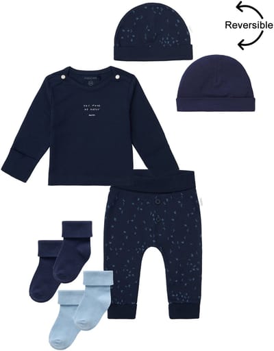 Noppies - Kledingset - 5 delig - Broek Nicea Donkerblauw - Shirt Neisse Donkerblauw - Muts Navar - 2 paar sokjes - Maat 44