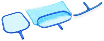 Zwembad Onderhoudsset 3-delig - Complete Schoonmaakset met 2 Typen Bladharken en Wandborstel - Algenverwijderaar voor Opzet Zwembaden - Blauw/Wit - Onderhoudskit voor Diep en Ondiep Water