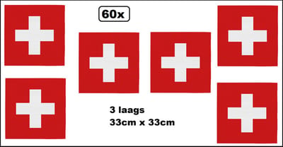 60x Servetten Zwitserland 33cm x 33cm - 3 laags - Servet diner eten knoeien restaurant Suisse BBQ thema feest verjaardag feest