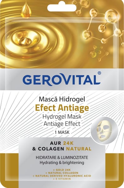 Gold Hydrogel-masker, anti-aging effect, hydratatie en helderheid met natuurlijk collageen, hyaluronzuur en vitamine E - DermoScience Cryo Effect – Ademende laag & stof & hydrogel