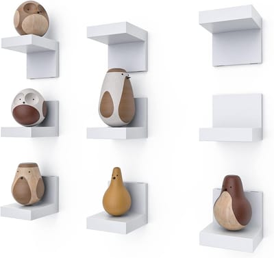 Set van 9 Kleine Wandplanken voor Decoratie, Inclusief 2 Installatiemethoden - Wit, Ideaal voor Kleine Ruimtes en Organisatie