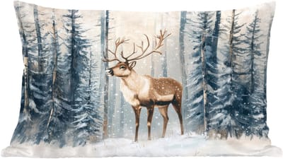 Sierkussens - Kussentjes Woonkamer - 60x40 cm - Rendier - Sneeuw - Woud - Wit